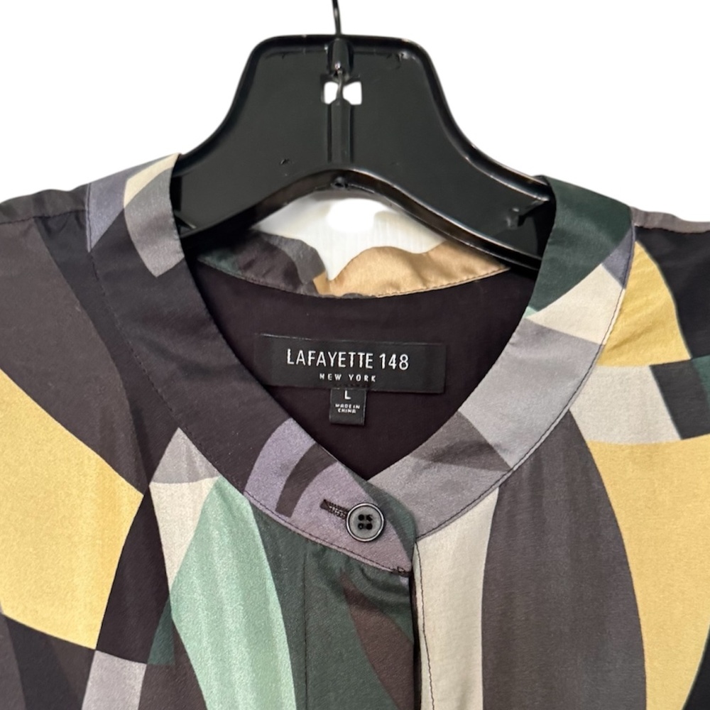 Silk, Green, Black, Yellow, Blue Blouse, Lafayette 148 New York, L - Picture 3 of 3
